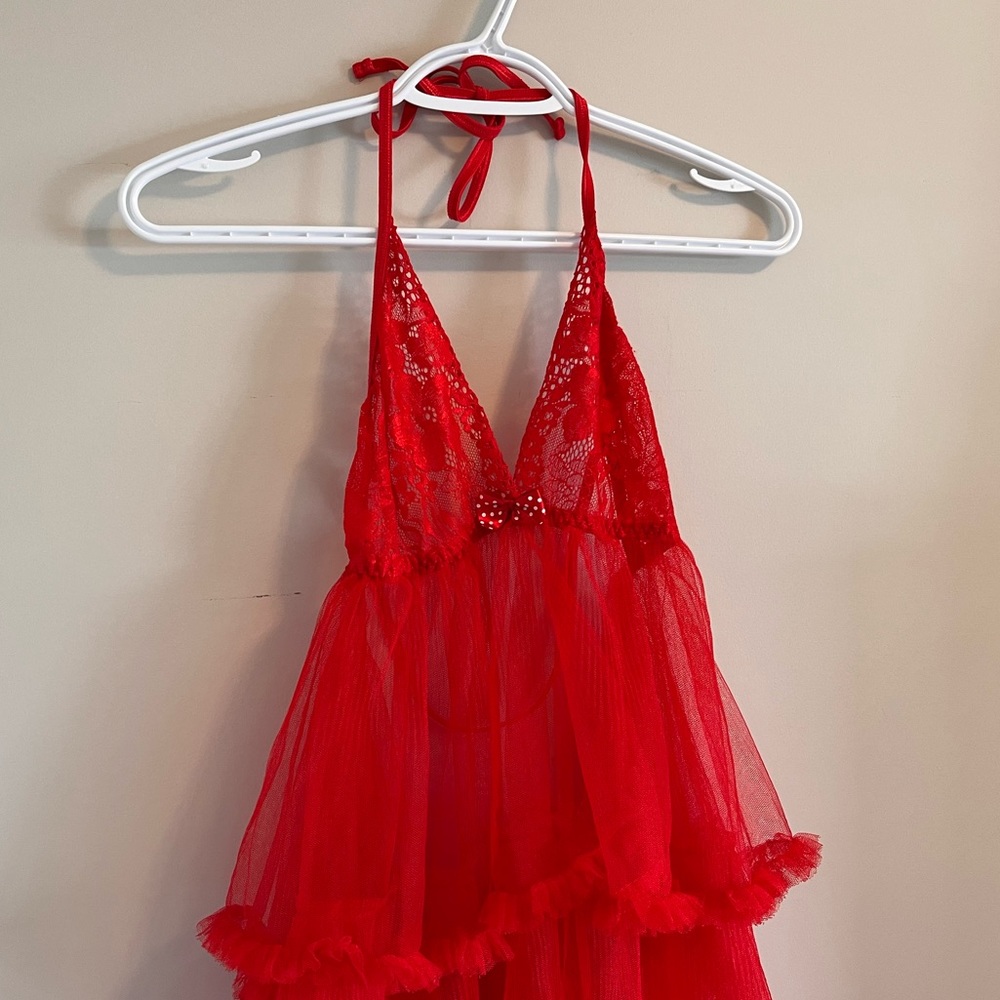 Sheer Red Ruffled Dress - Picture 7 of 10